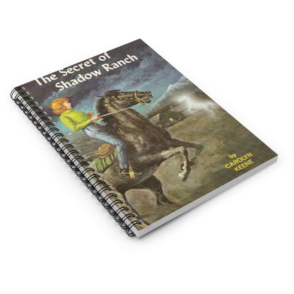 This Nancy Drew bookish notebook features the classic book cover design of The Secret of Shadow Ranch by Carolyn Keene. Designed by Starlit Prose Bookish Merch Australia.