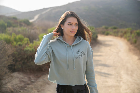 Cabeswater Floral Ley Lines Sage Green Womens Cropped Hoodie | The Raven Cycle