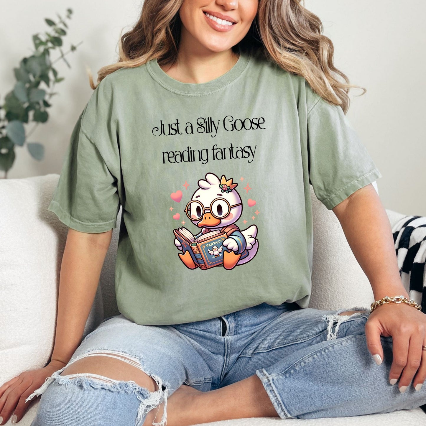 Silly Goose reading Fantasy Comfort Colors Bay| Starlit Prose Bookish Shirt