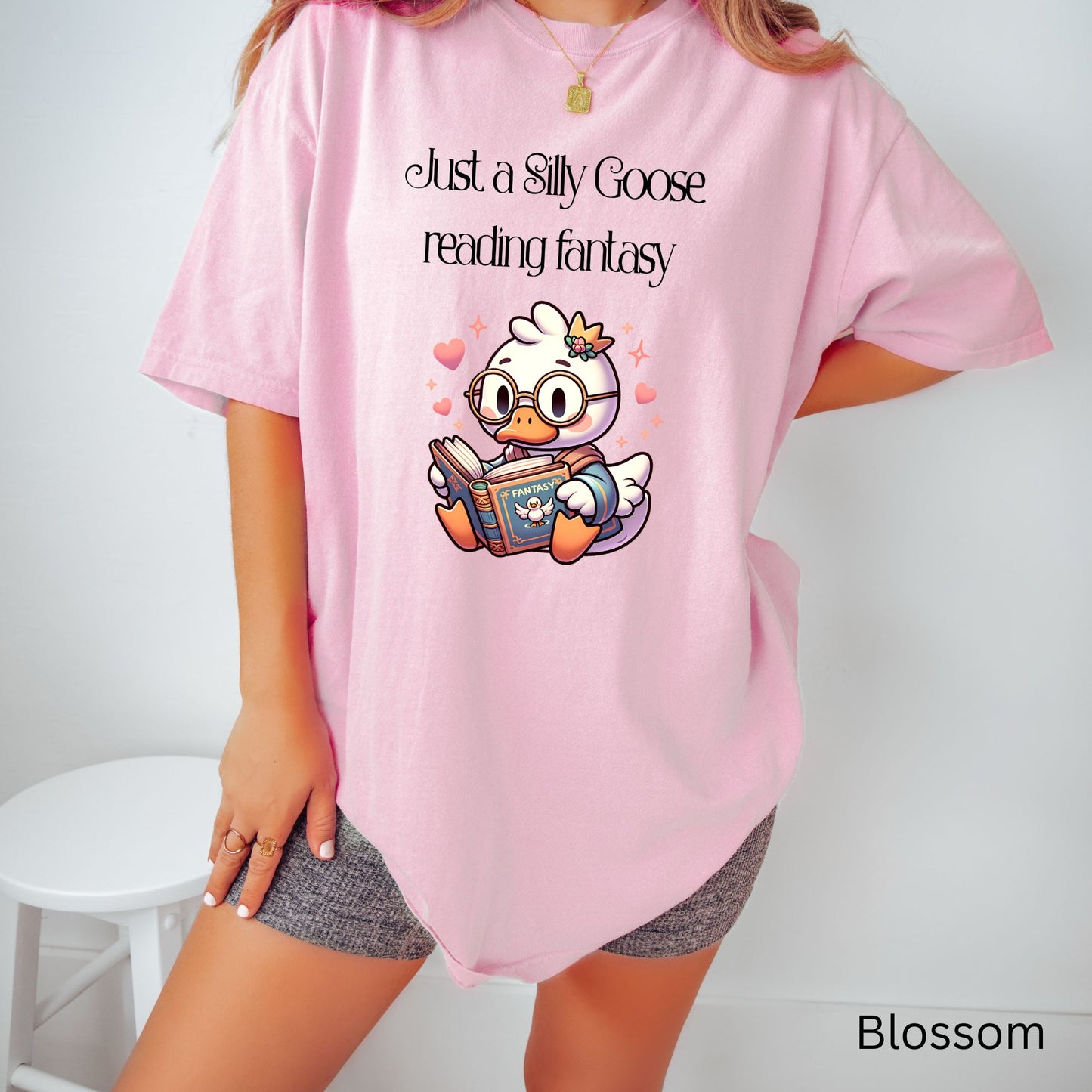 Silly Goose reading Fantasy Comfort Colors Blossom| Starlit Prose Bookish Shirt