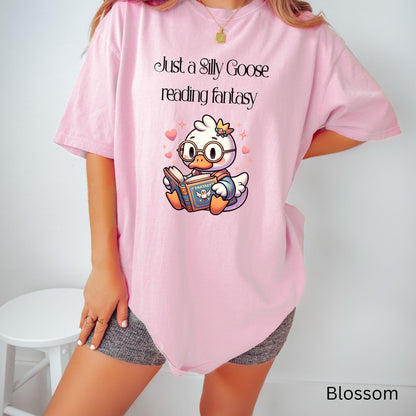 Silly Goose reading Fantasy Comfort Colors Blossom| Starlit Prose Bookish Shirt