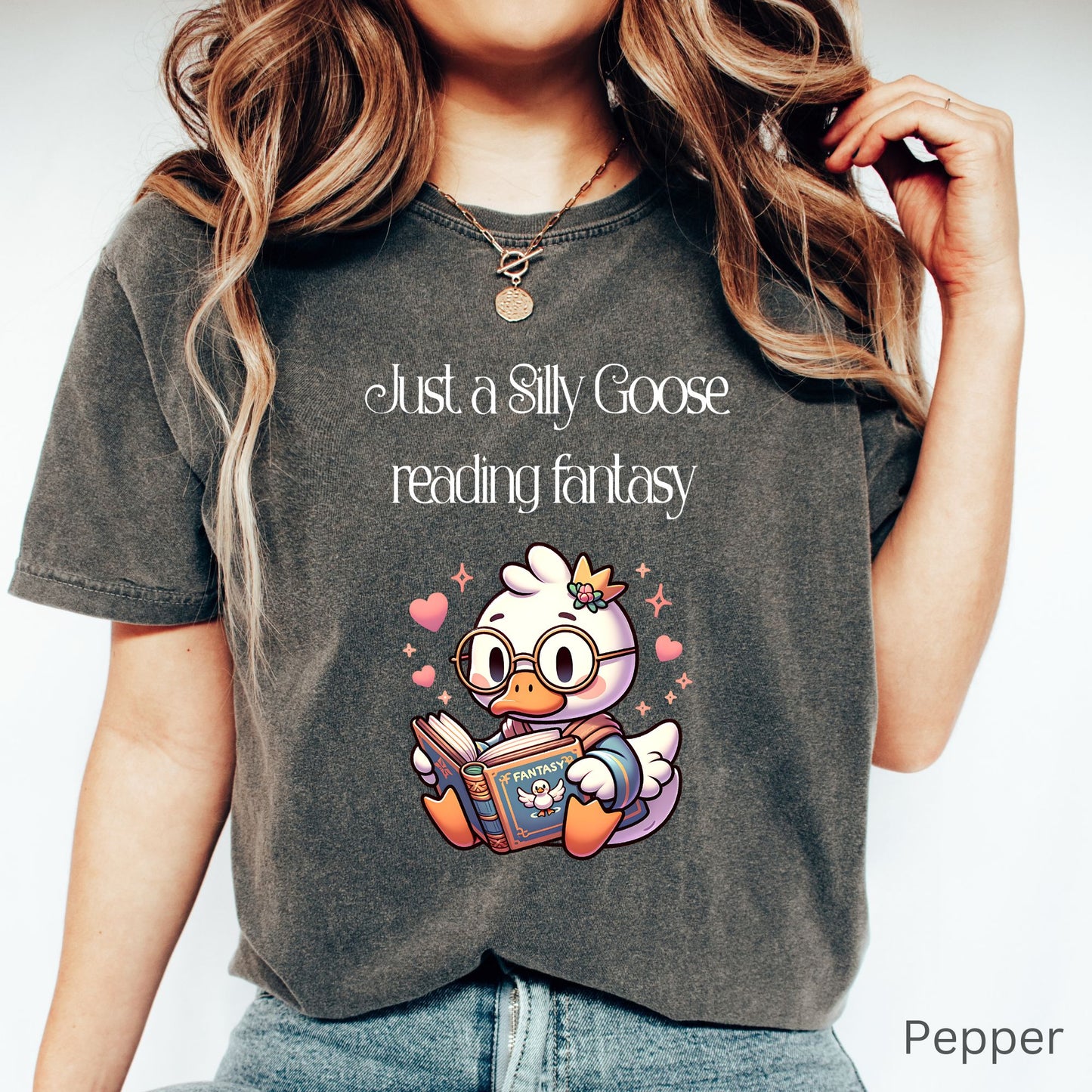 Silly Goose reading Fantasy Comfort Colors Pepper| Starlit Prose Bookish Shirt