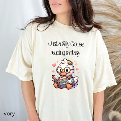 Silly Goose reading Fantasy Comfort Colors Ivory| Starlit Prose Bookish Shirt