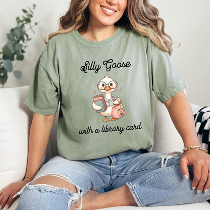 Silly Goose with a Library Card Bay Comfort Colors Bookish Shirt | Starlit Prose Bookish Merch Australia