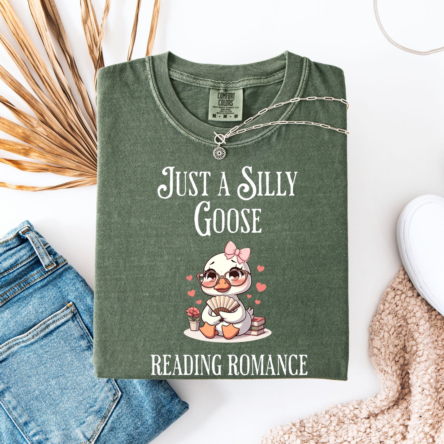 Silly Goose reading Romance Comfort Colors Moss | Starlit Prose Bookish Merch Australia