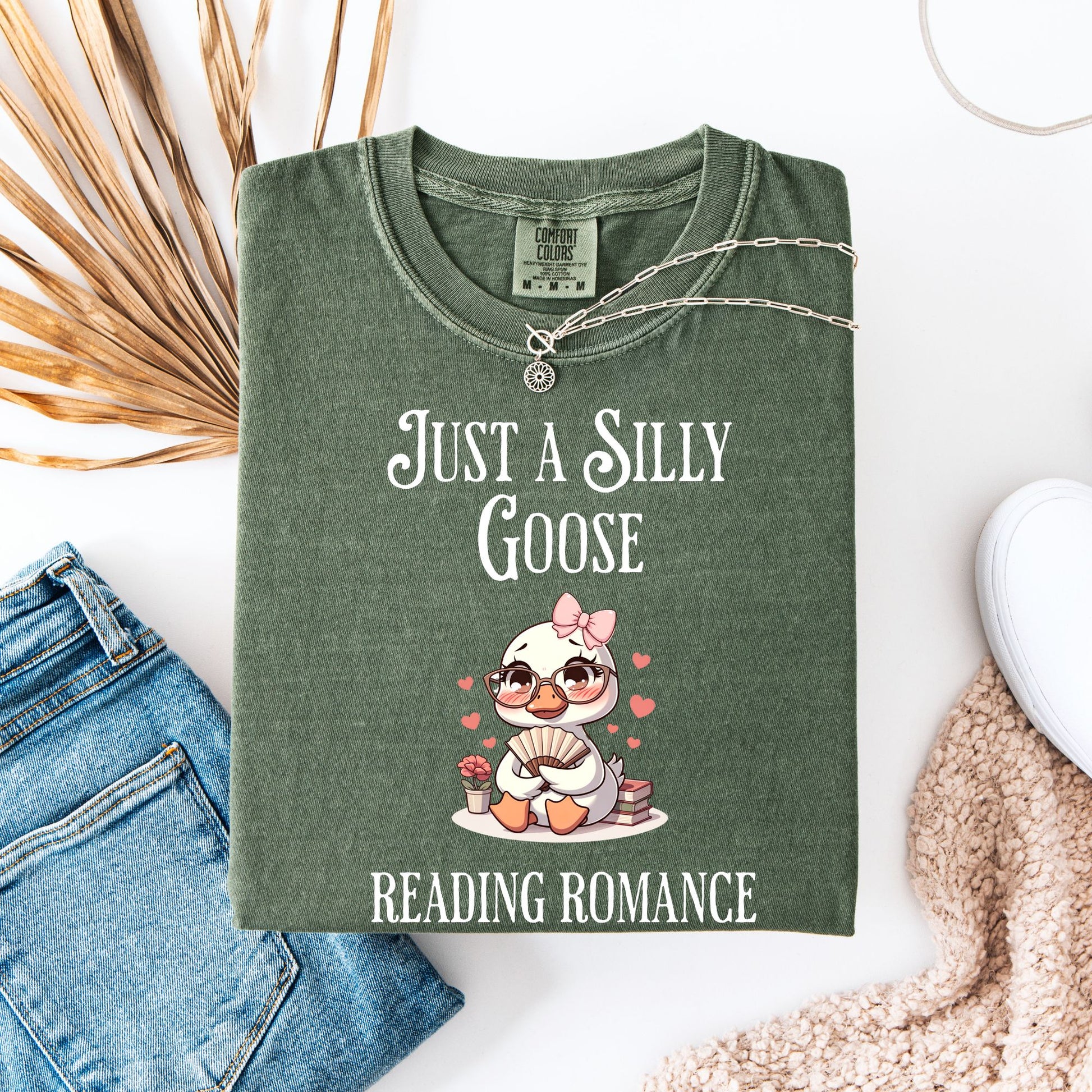 Silly Goose reading Romance Comfort Colors Moss | Starlit Prose Bookish Merch Australia