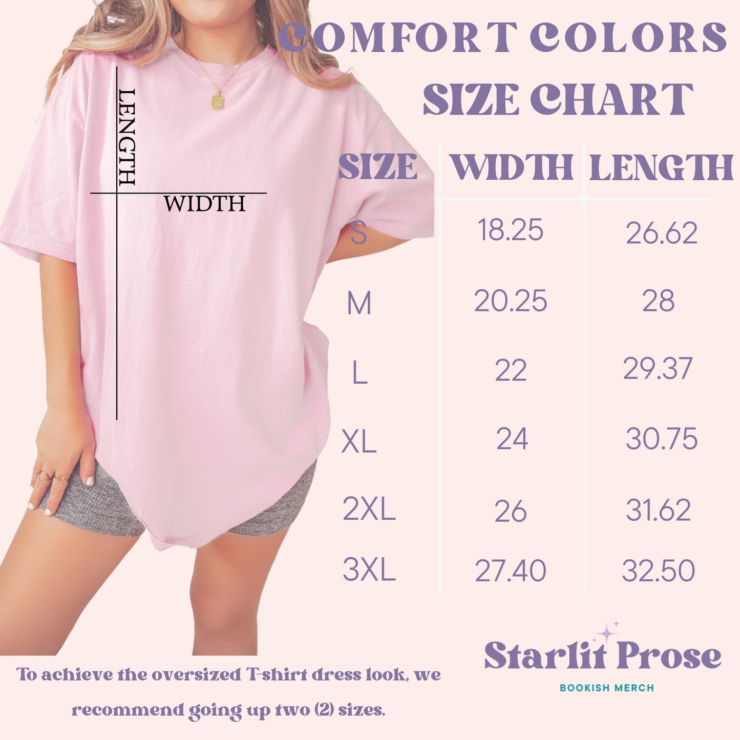 Starlit Prose Comfort Colors Size Chart
