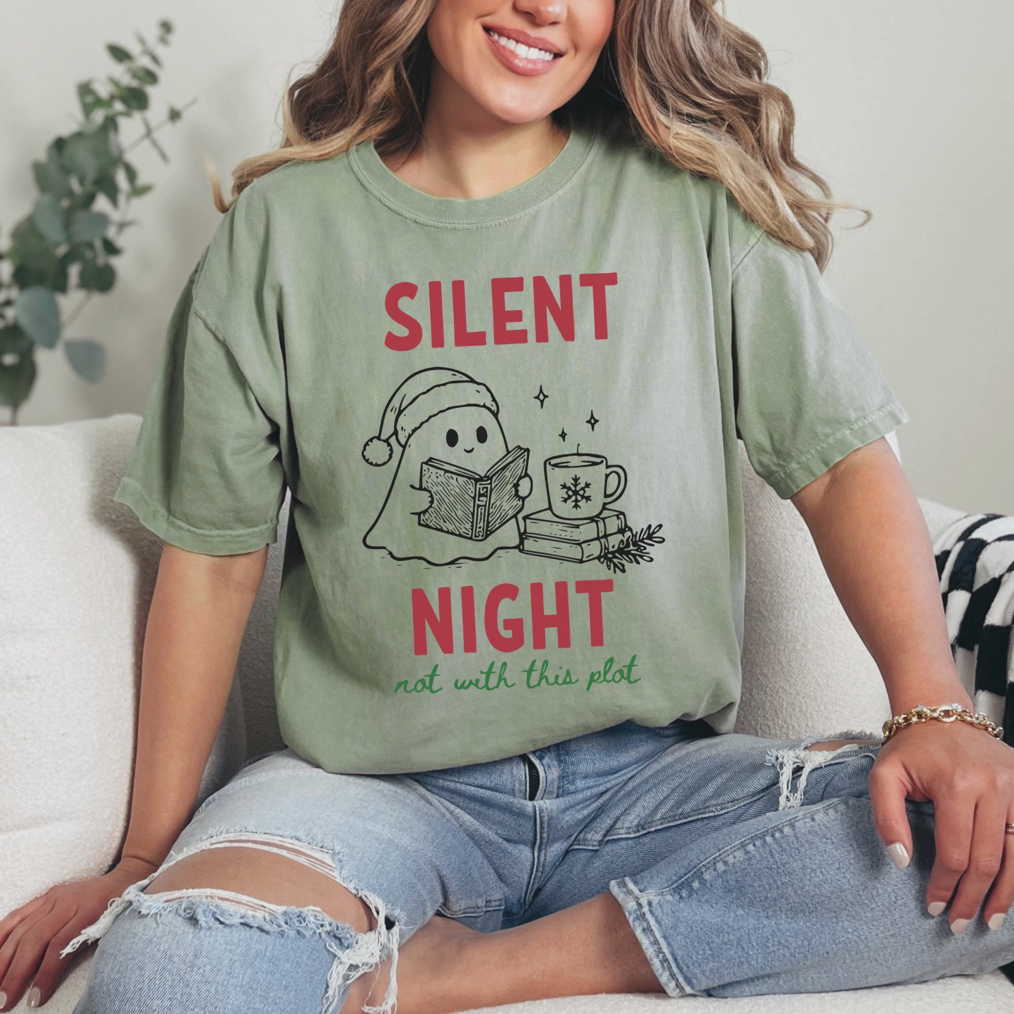Video compilation of the various colour options for this Bookish Christmas Silent Night Comfort Colors design by Starlit Prose Bookish Merch Australia.