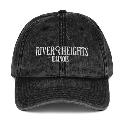 Nancy Drew vintage distressed style embroidered cap features “River Heights, Illinois” alongside a magnifying glass. Designed by Starlit Prose Bookish Merch Australia.