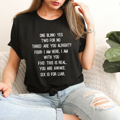 Throne of Glass Aelin and Fenrys Blink Code T-Shirt Sarah J Maas Black