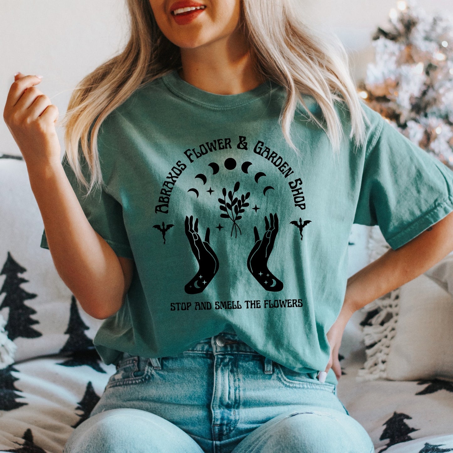 Abraxos Flower & Garden Shoppe Green Comfort Colours T-Shirt Ink & Stories