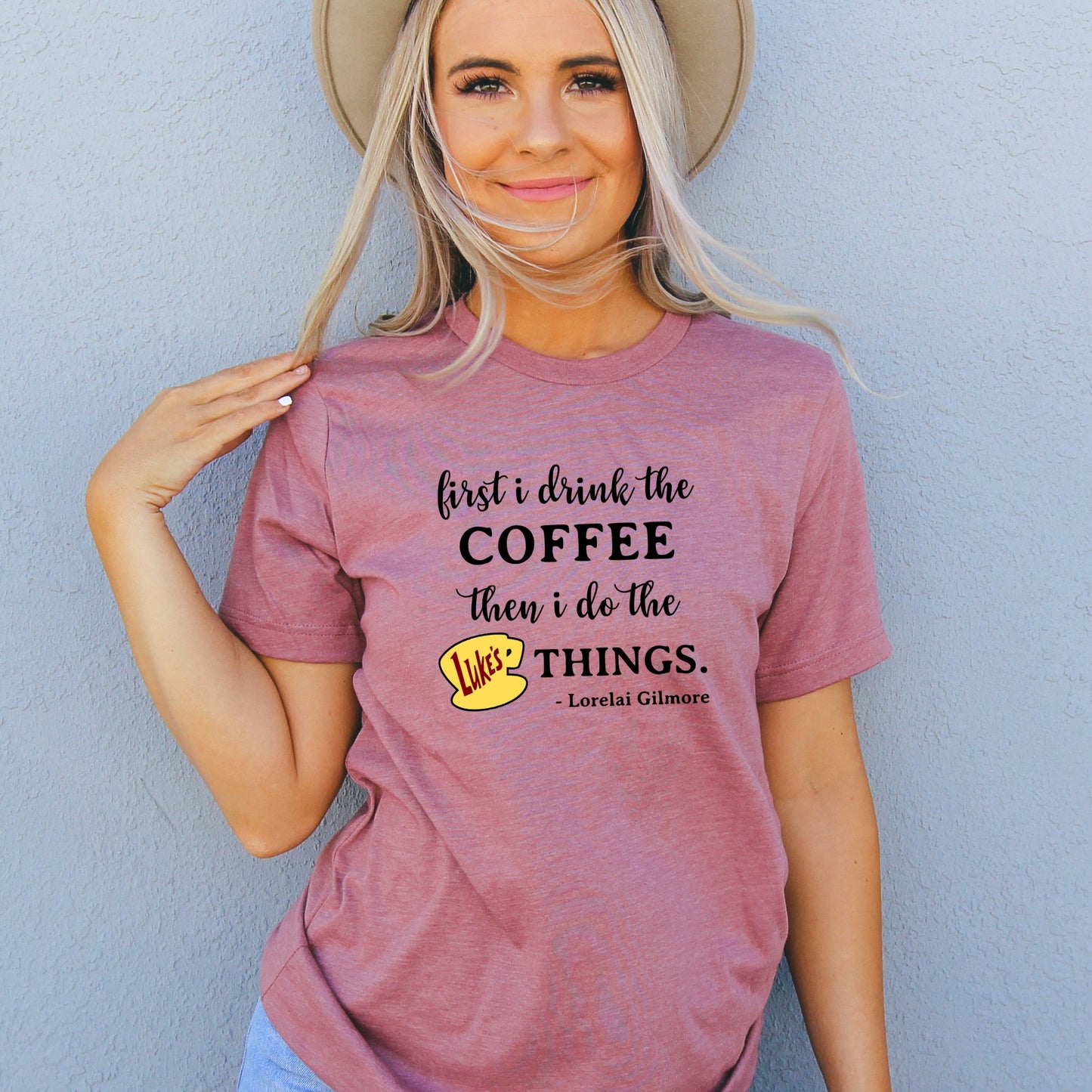 First I drink the coffee Gilmore Girls Heather Mauve T-Shirt