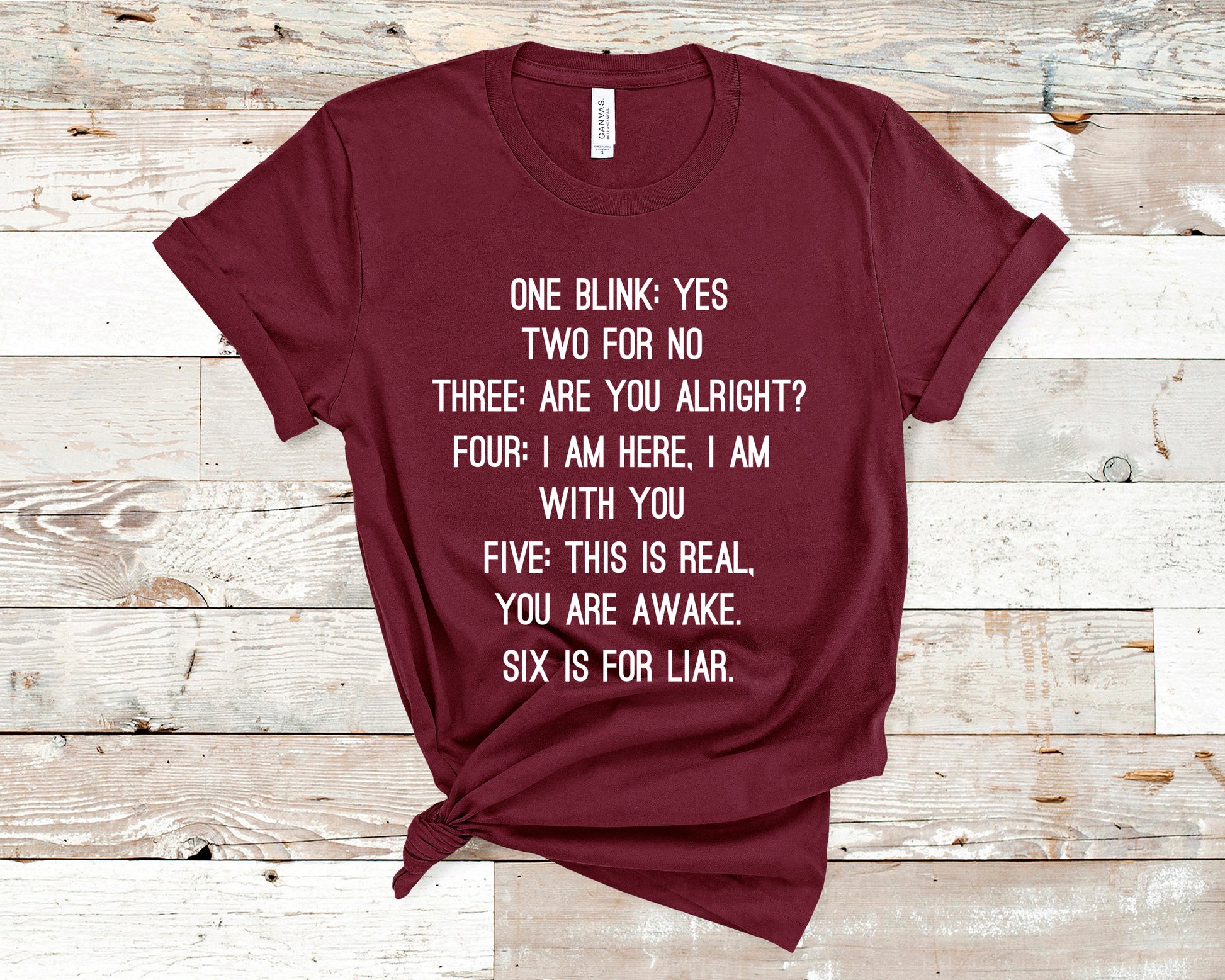 Throne of Glass Aelin and Fenrys Blink Code T-Shirt Sarah J Maas Maroon