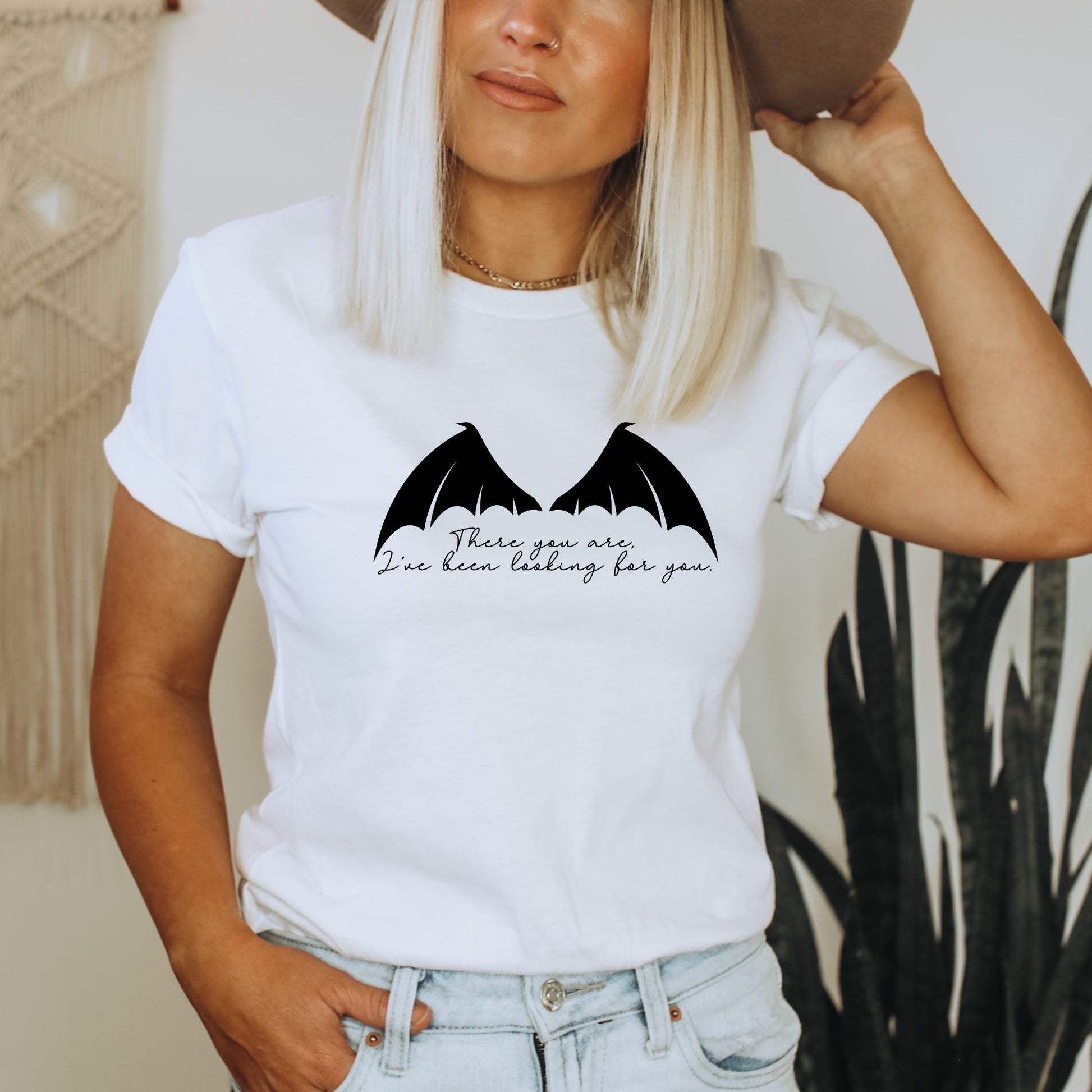 There you are Rhysand quote with bat wings white t-shirt ink and stories