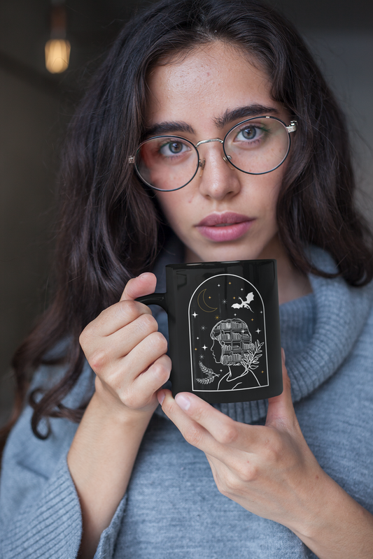 Bookish Fantasy Girl Black Mug | Booklover Gift