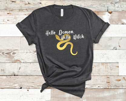 Kingdom of the Wicked Hello Demon Hello Witch Dark grey heather Shirt Ink and Stories