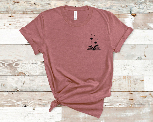 Books are magic Bookish T-Shirt Heather Mauve Ink and Stories