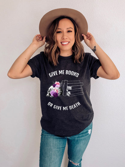 Give me books Dark Grey Heather Shirt Ink and STories