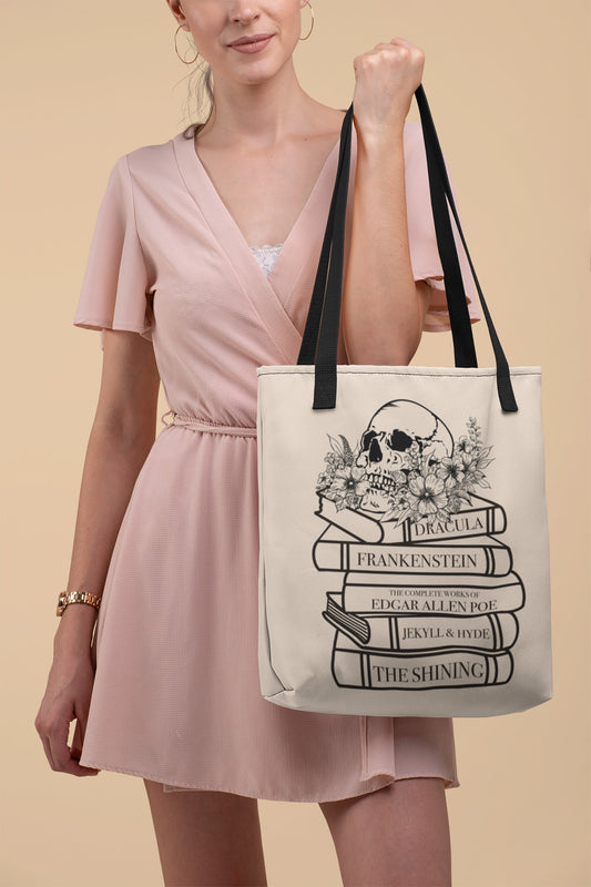 Horror novels tote bag mock up Ink and Stories