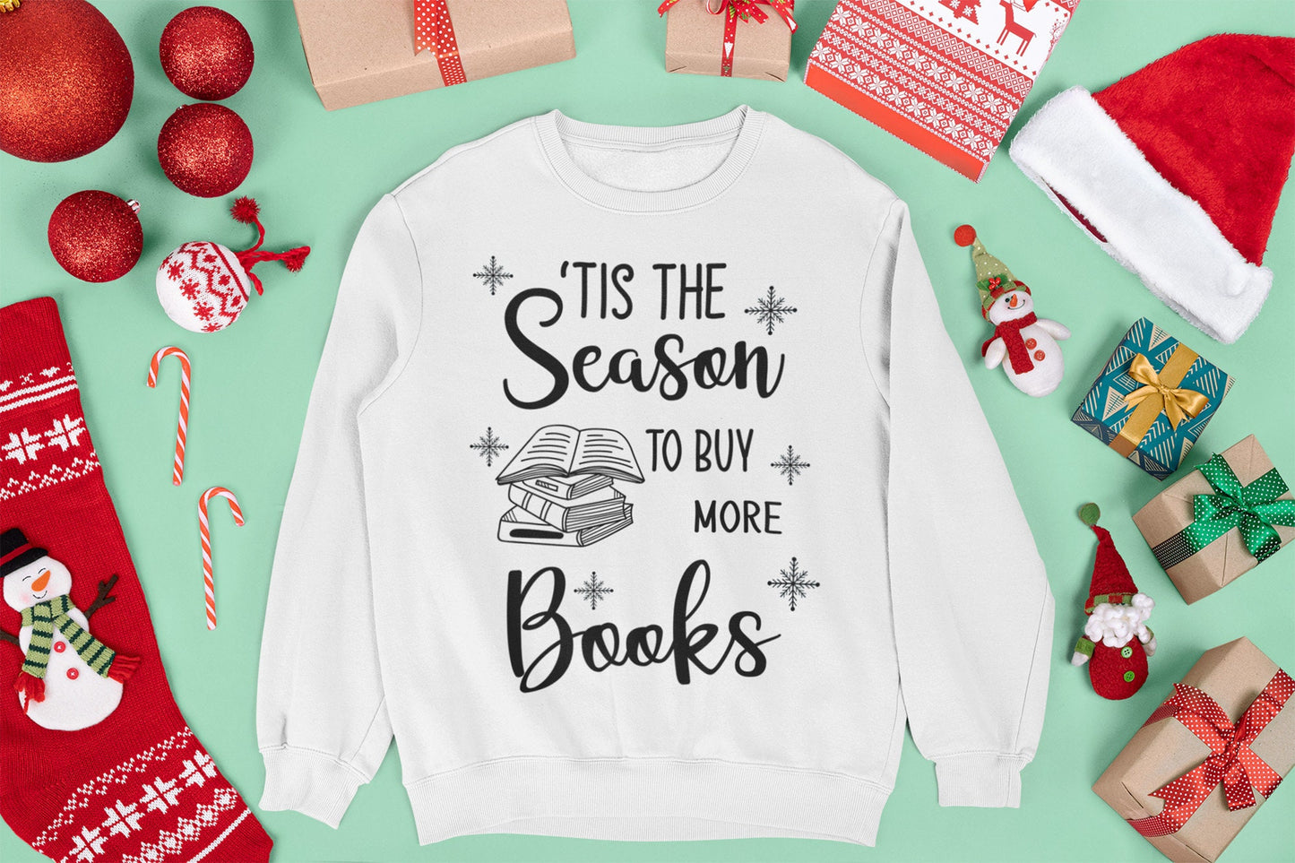 Bookish Christmas Sweatshirt White mockup