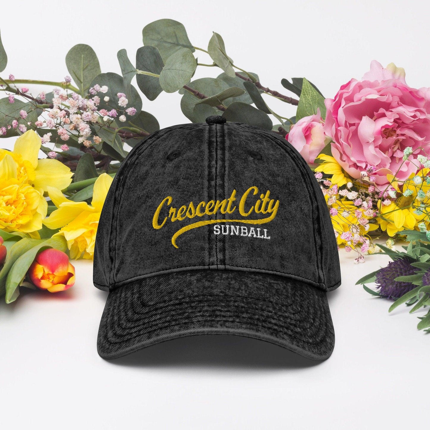 Crescent City Sunball Black Distressed Hat Sarah J Maas AHOSAB Ink and Stories