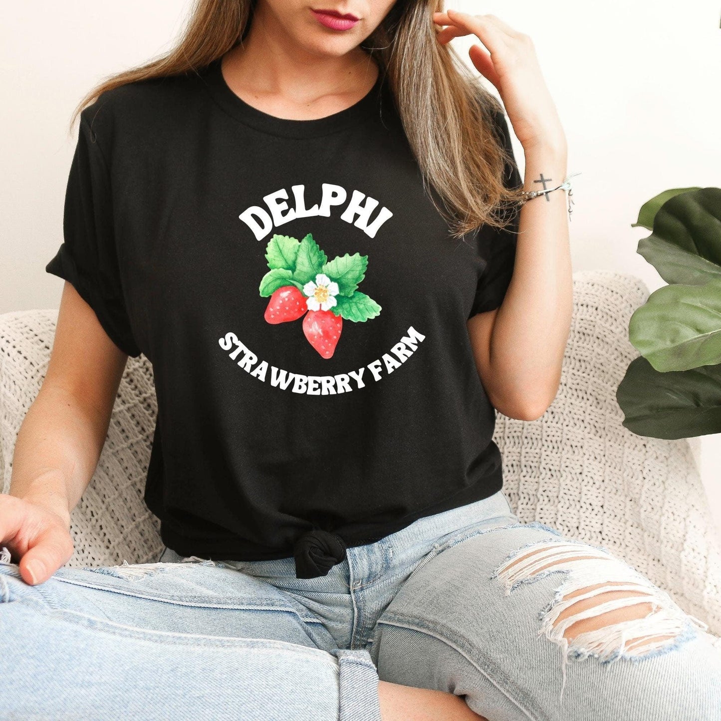 Delphi Strawberry Farm Ink and Stories Black Shirt