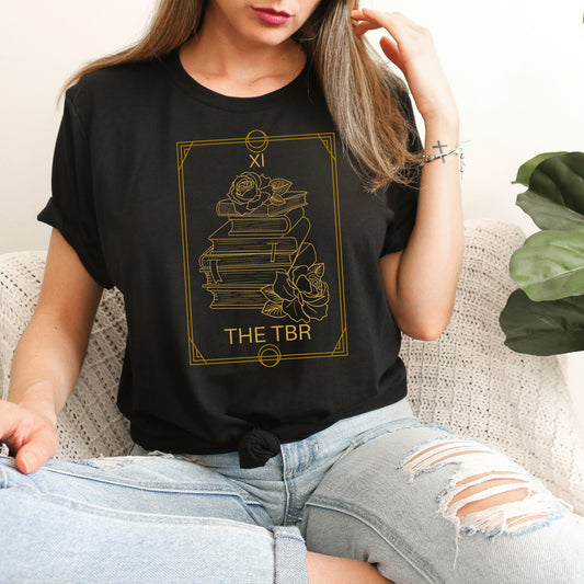 The TBR Tarot Card Bookish Black Shirt Ink and Stories