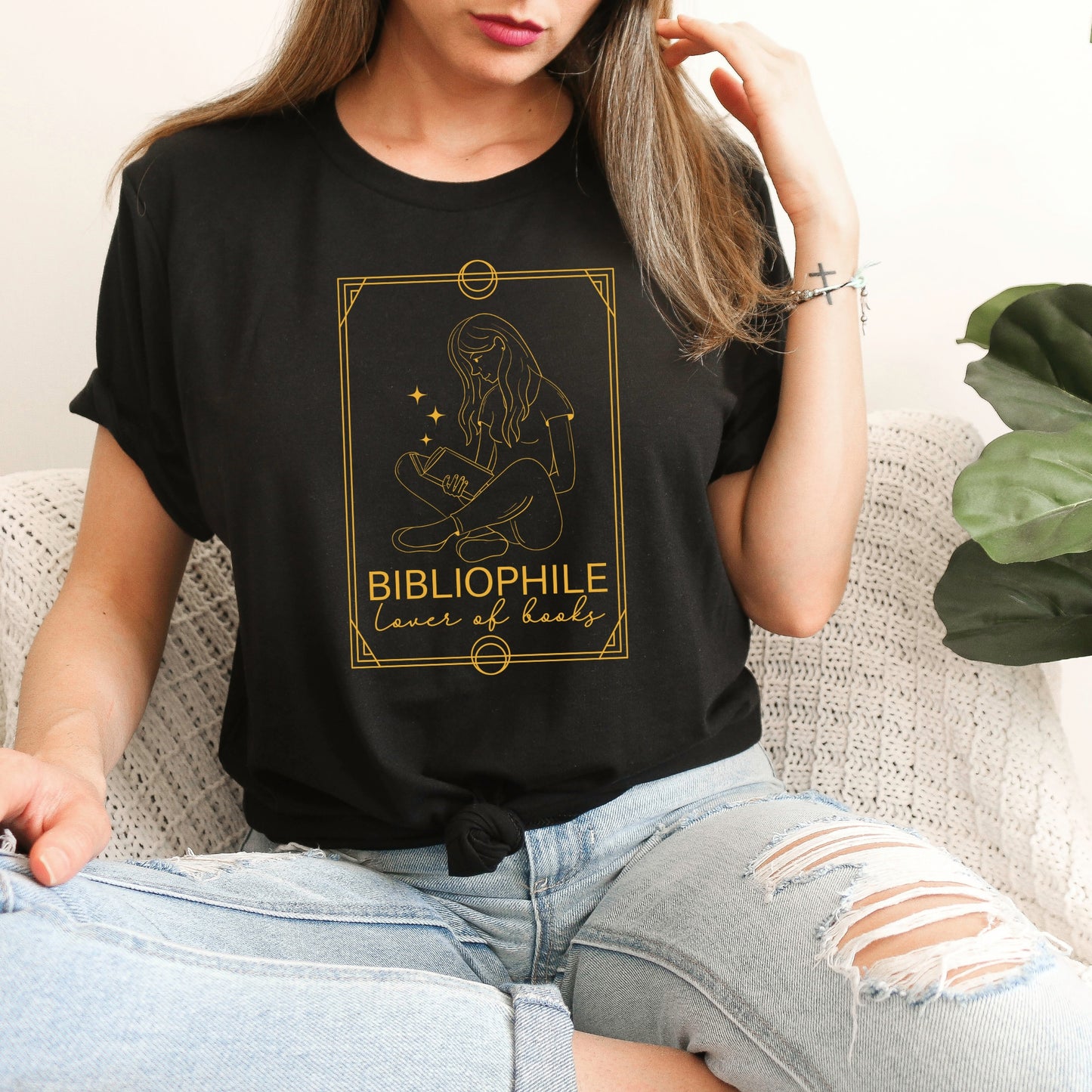 Bibliophile Tarot Card Black Shirt Ink and Stories