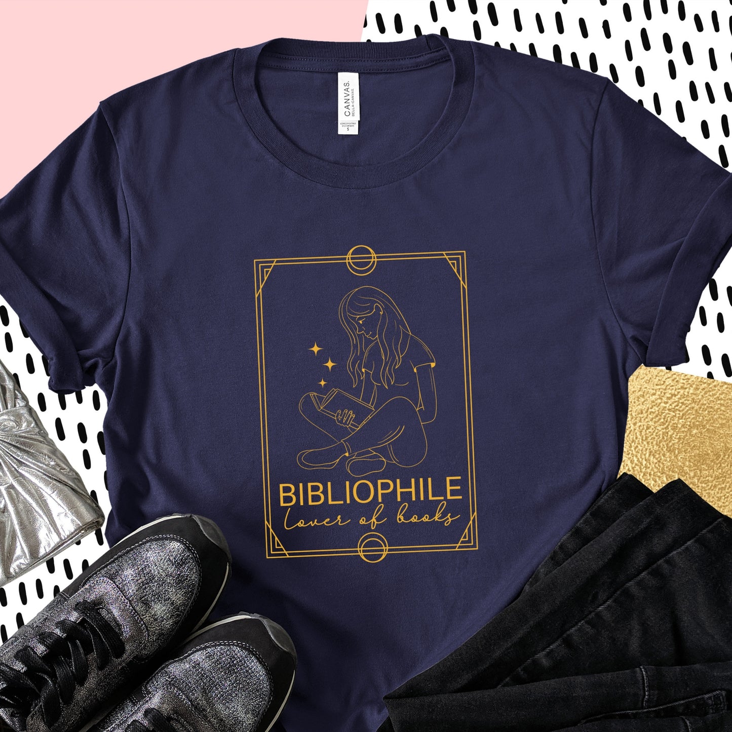 Bibliophile Tarot Card Navy Shirt Ink and Stories