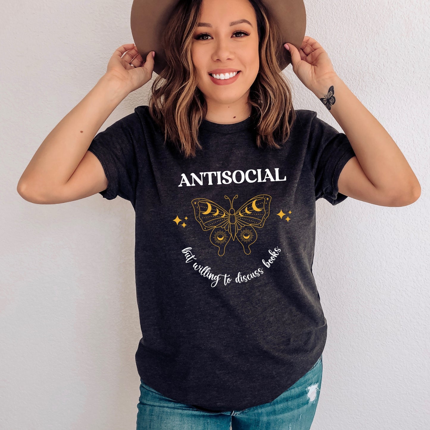 Antisocial Butterfly Dark Grey Heather Shirt Ink and Stories