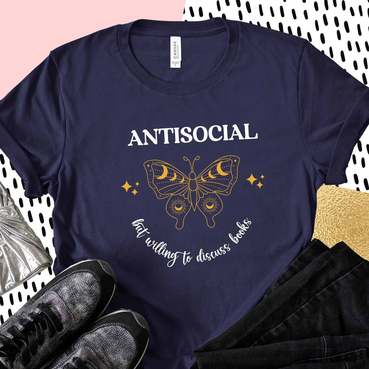 Antisocial Butterfly Navy Shirt Ink and Stories