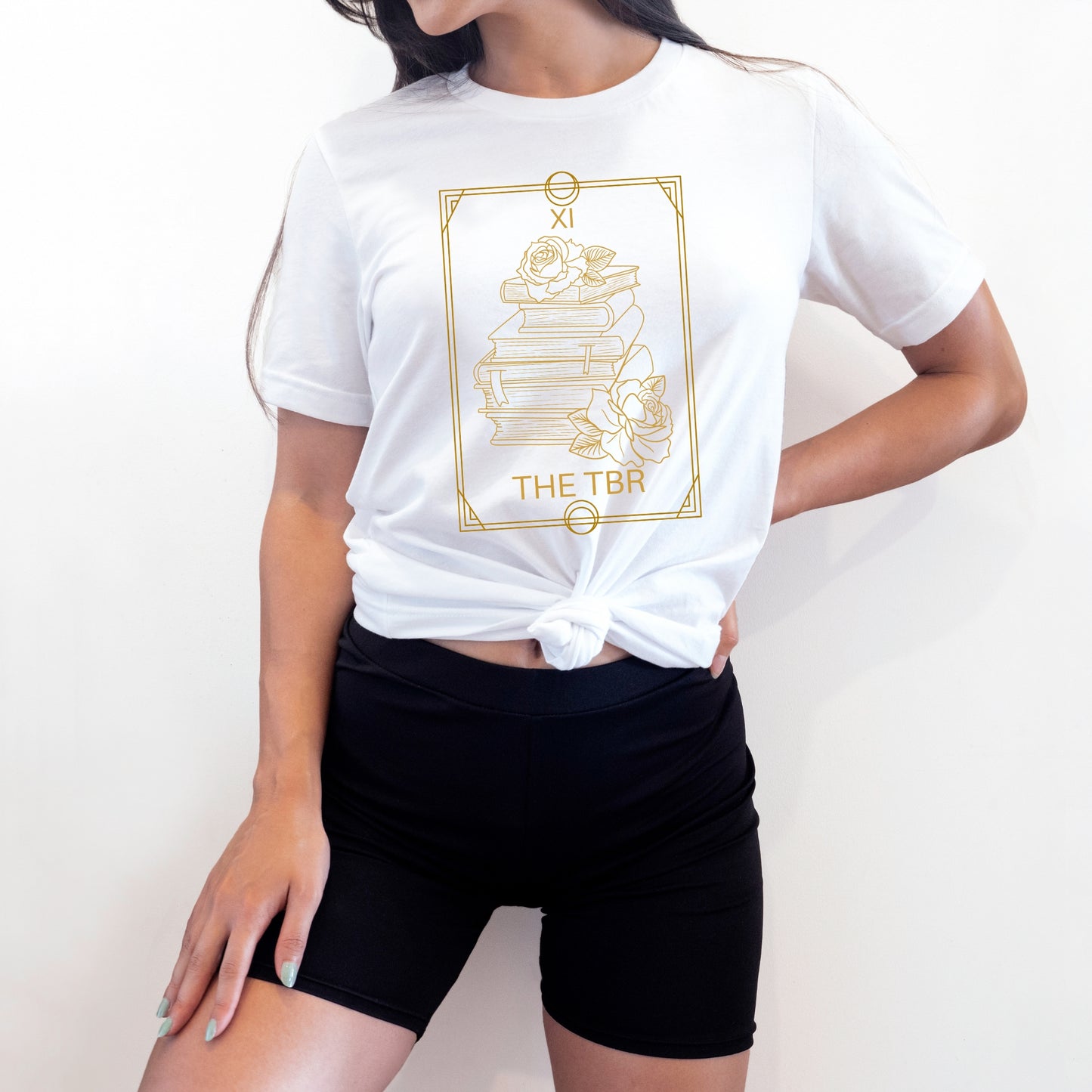 The TBR Tarot Card Bookish White Shirt Model Ink and Stories