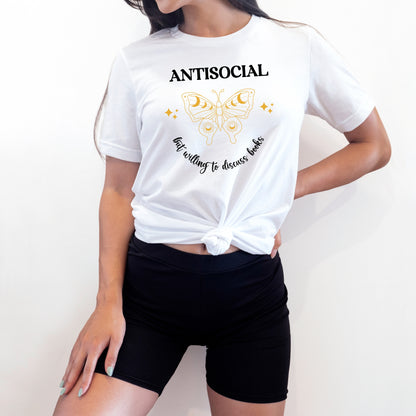 Antisocial Butterfly White Shirt model Ink and Stories